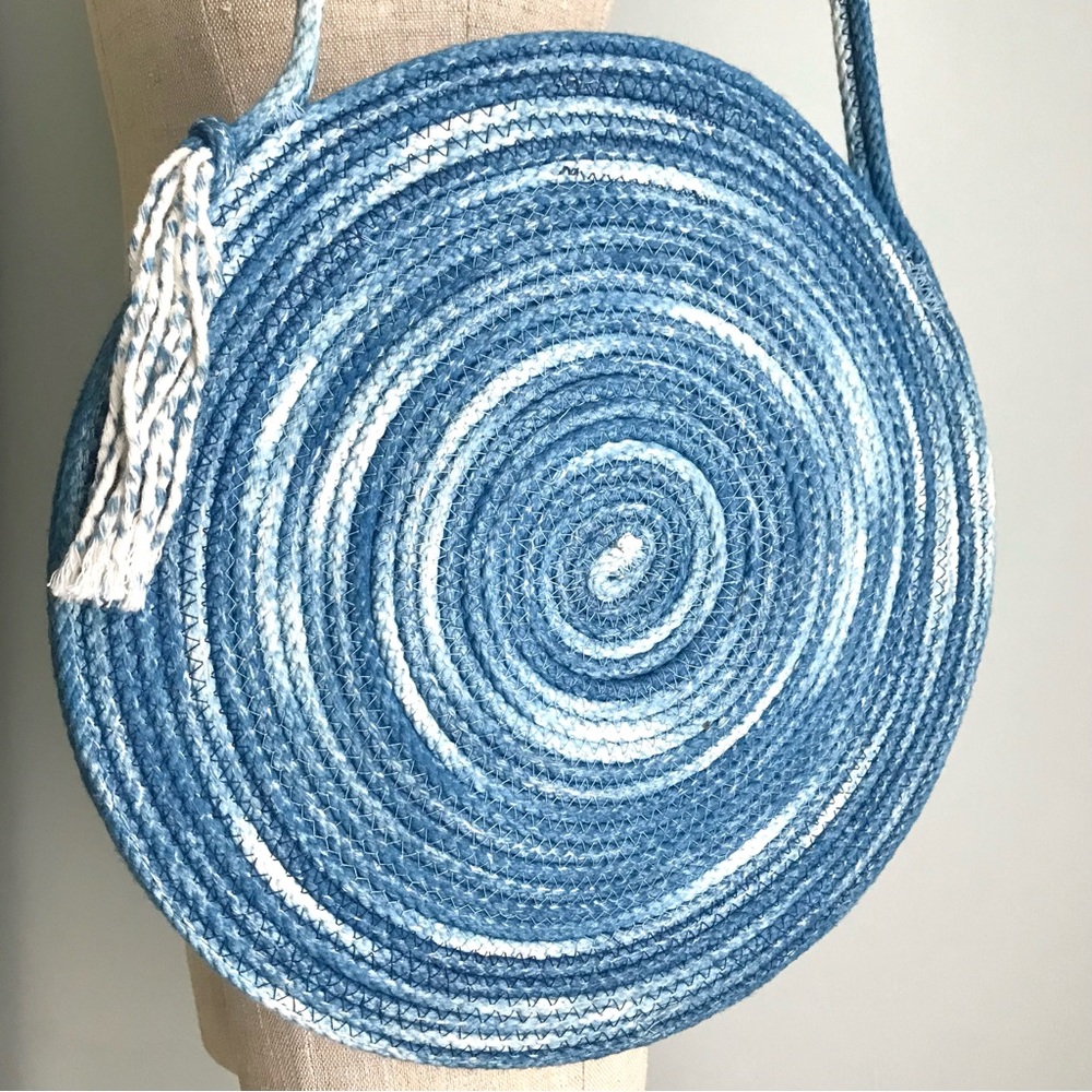 HEY BLUE Handmade Blue Cotton Dyed Round Circle LP Bag // Rope Woven Purse - Picture 2 of 6